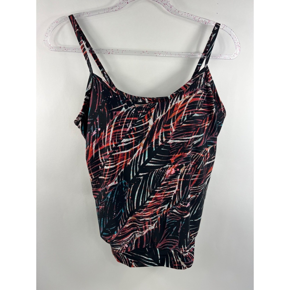 Simply Swim Tankini Women's Sz 10 Multi Top Adjustable Straps Side Waistband Tie